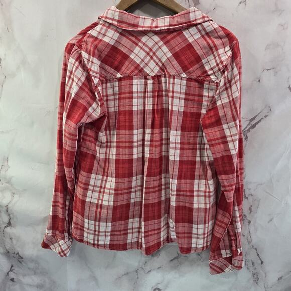 Anthropologie Shirt Womens Small Red Button Up Plaid Hi Low Tie Knot Sanctuary - Picture 5 of 12